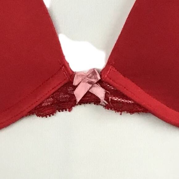 Victoria's Secret Dream Angels Push Up PaddedLipstick Red Lace Trim Bra 34D - Picture 2 of 7